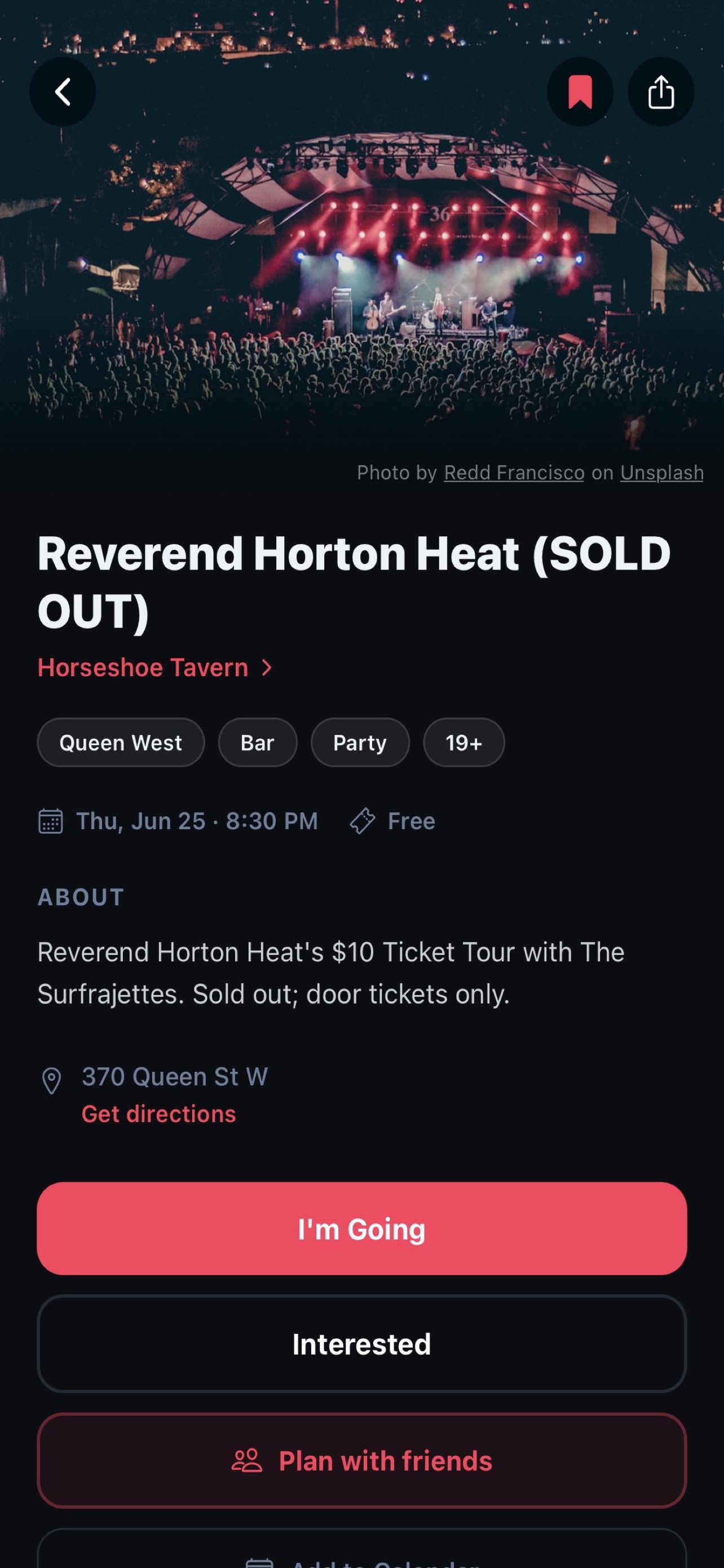 Event detail screen